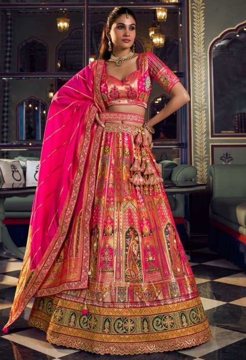 Multi Colour Lehenga Choli in Banarasi with Embroidered